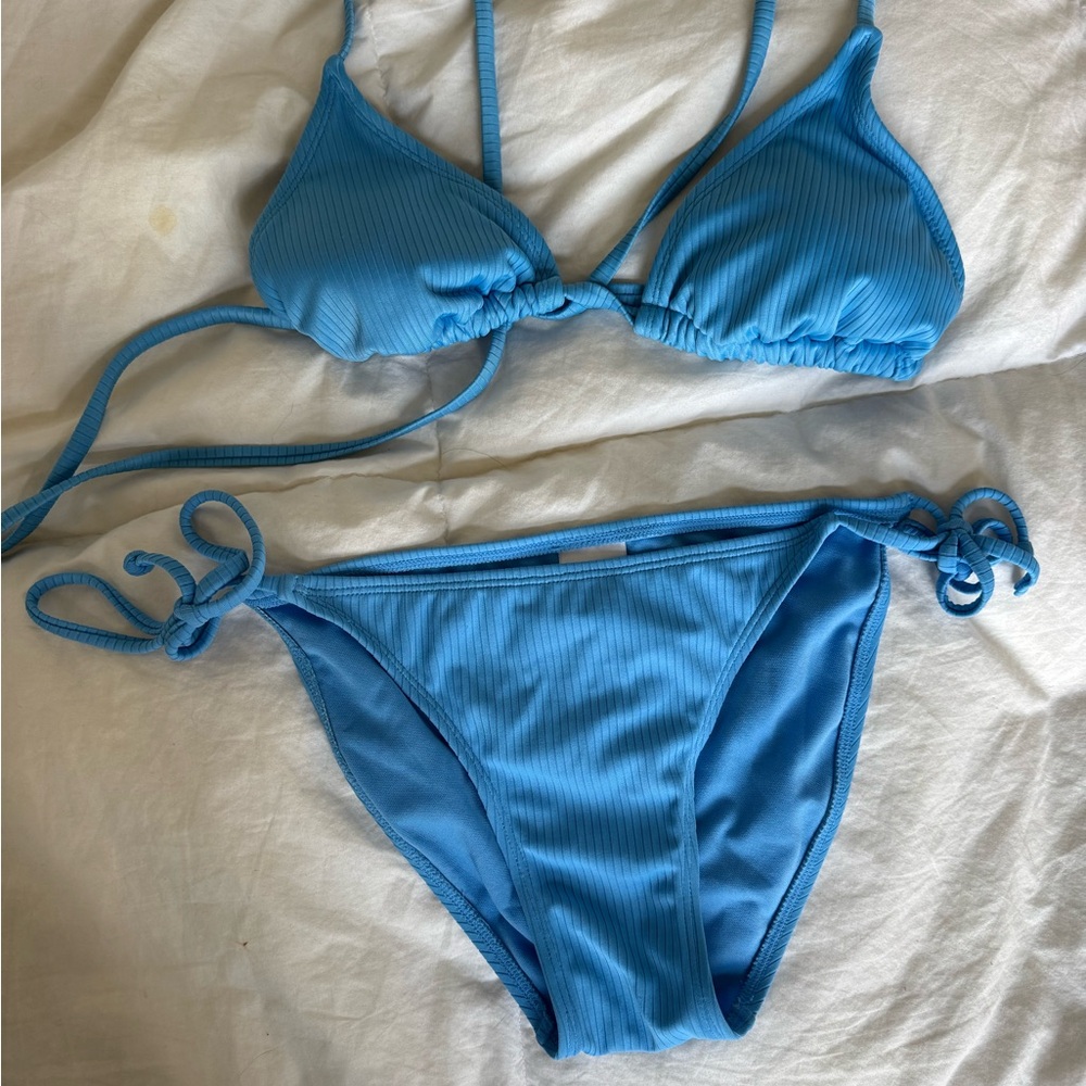 Blue Ribbed Bikini Set
